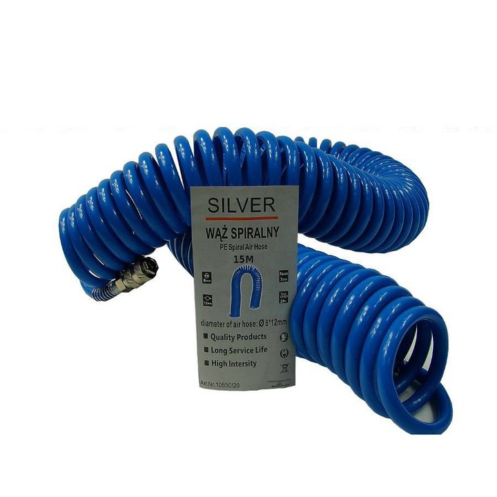 Furtun pneumatic, Silver, 5x8mm, 15m lungime, poliuretan, albastru