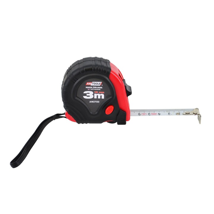 Ruleta, AwTools, Plastic, 5m x 19mm, Rosu/ Negru