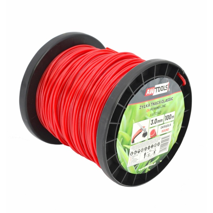 Cablu AwTools, fir de taiere 3,0mm x 100m, rezistent la impact, pentru cositoare