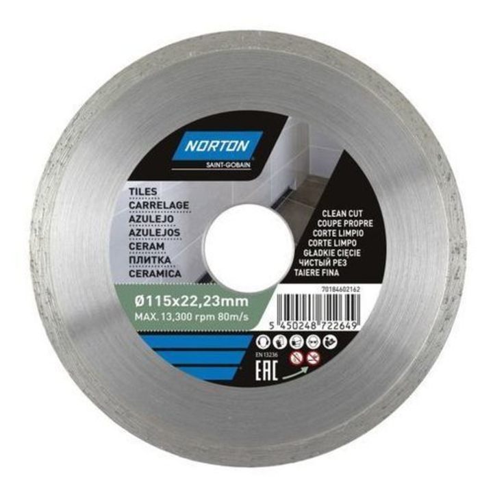 Disc diamantat Norton Clipper, 230mm pentru taiere umeda si uscata, ceramica, 22,23mm