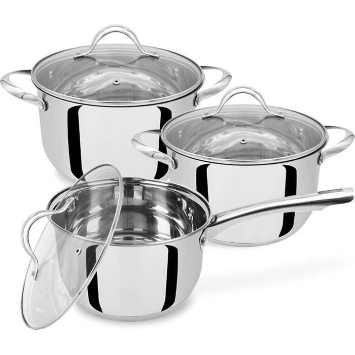 Set oale cu capac, Maestro, Inox, 16/18/20 cm, Argintiu