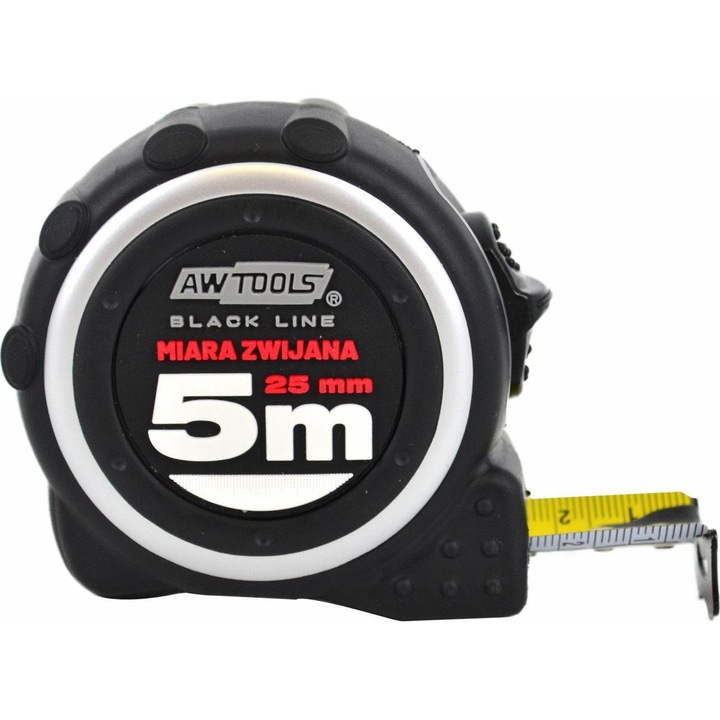 Ruleta, AwTools, ABS/Cauciuc, 5 m, Negru