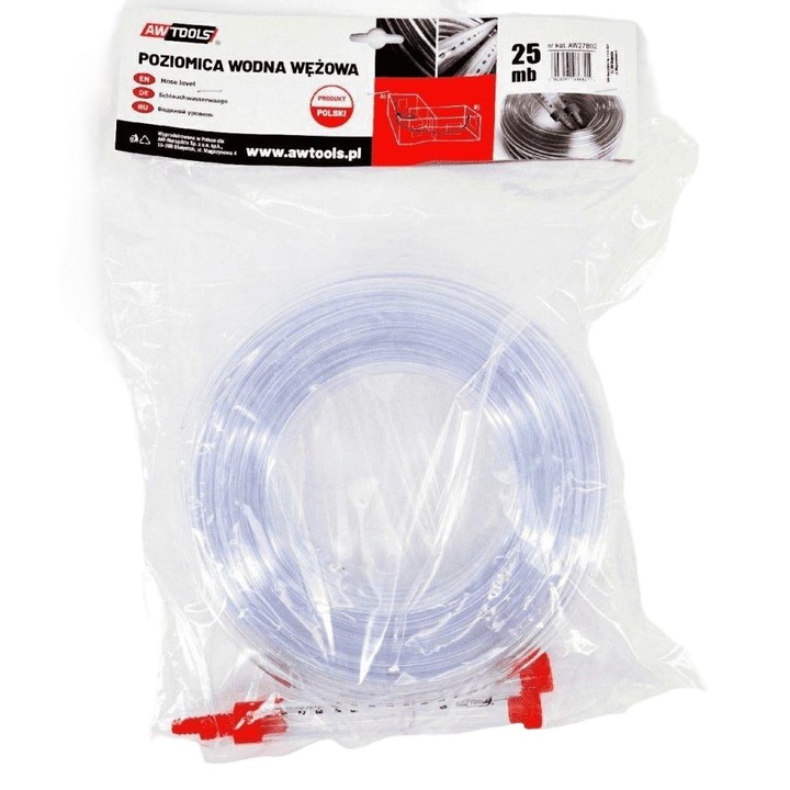 Furtun nivel apa, AwTools, 25 m, Transparent/Rosu