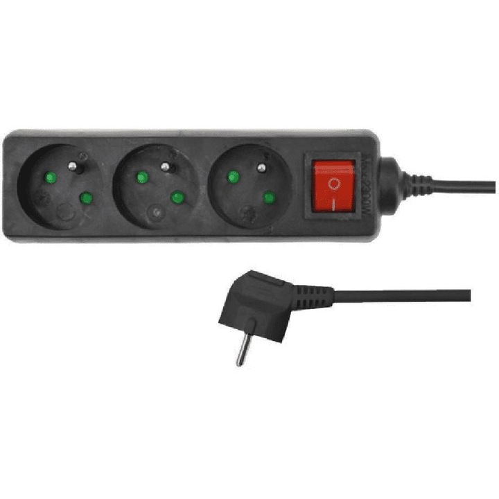 Удължителен кабел, AwTools, пластмаса, 250 V, IP20, 5 m, черен