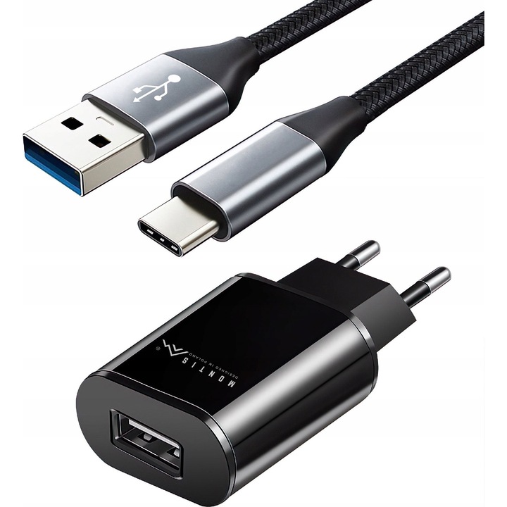 Incarcator Montis, negru, 1xUSB, 1xUSB-C