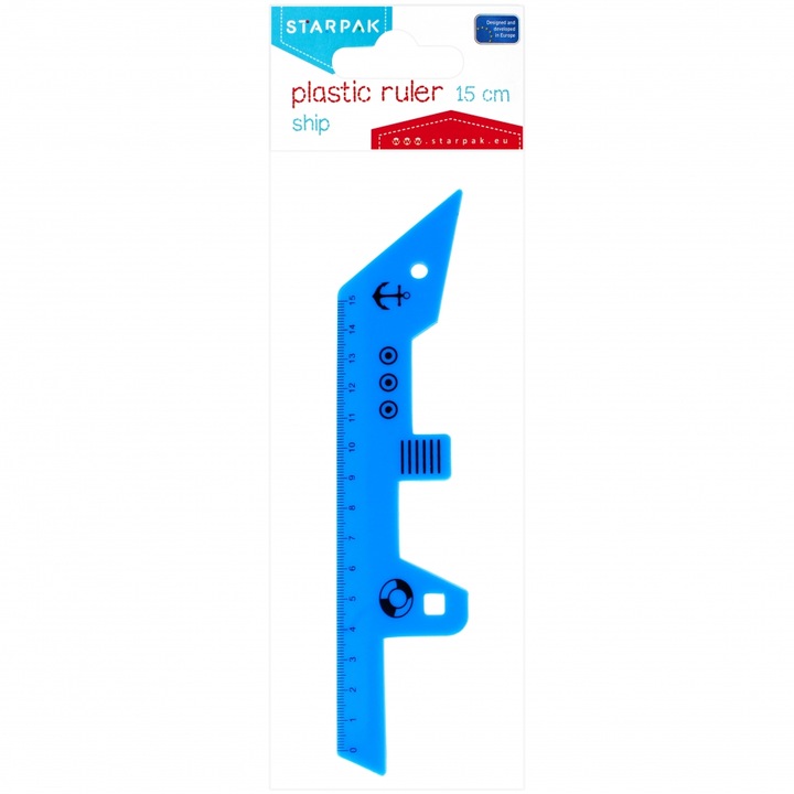 Rigla, Starpak, Plastic, 15cm, Albastru