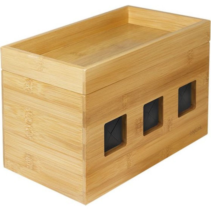 Органайзер за кабели, LogiLink, Бамбук, 22,5x14x16,5 см, Кафяв