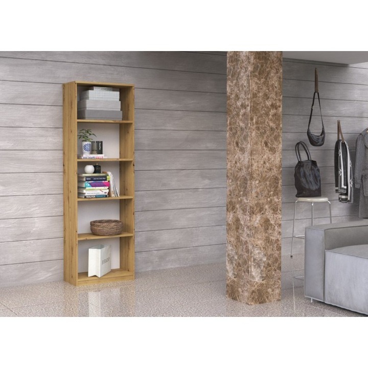 Етажерка/рафт за книги TOP E SHOP Artisan, от меламиново ПДЧ, ширина 40 см, 5 рафта, дъб, 40x180x30 см