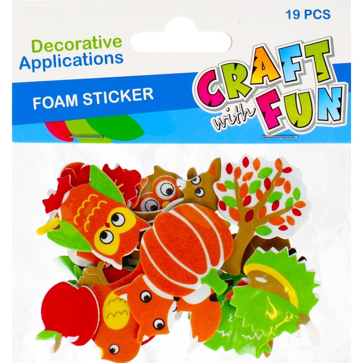 Декоративни орнаменти, Craft with Fun, EVA, Животни, 19 бр., Многоцветни
