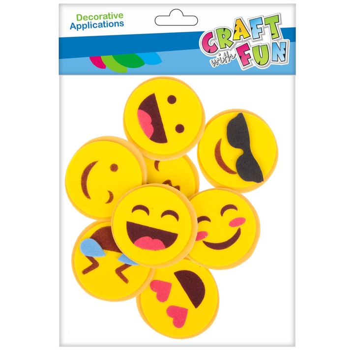 Set 8 decoratiuni emojiuri, Craft with Fun, Spuma, Multicolor