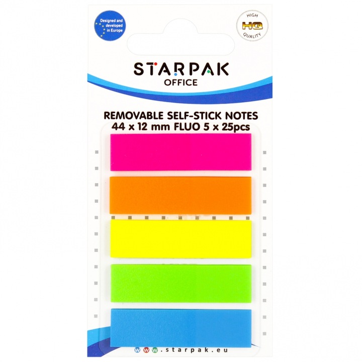 Stick notes indexare Fluorescente, Starpak, Multicolor, 5x25 buc