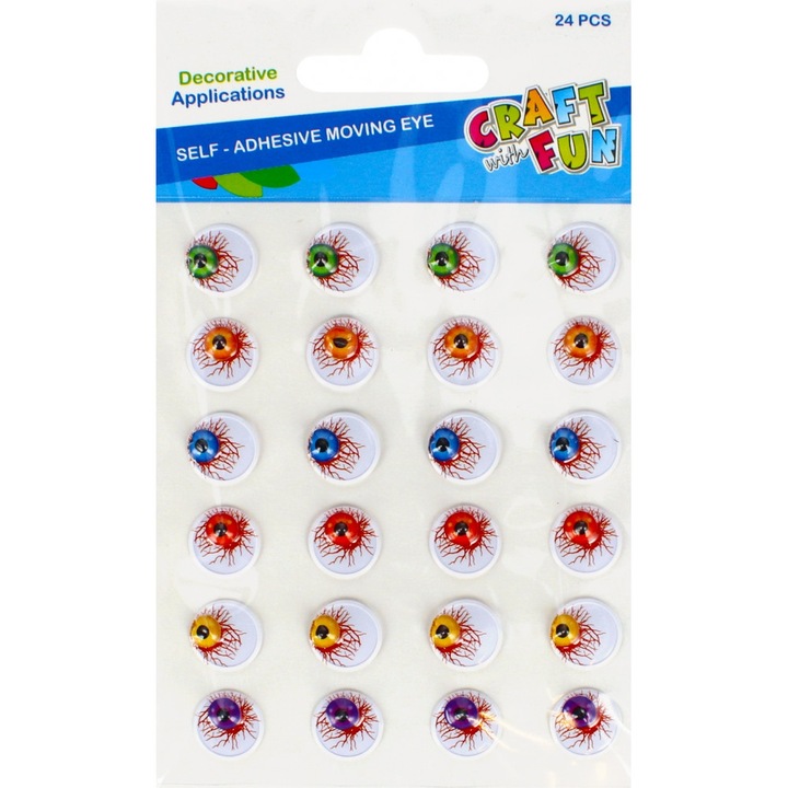 Set 24 ochi decorativi, Craft with Fun, 15 mm, Multicolor