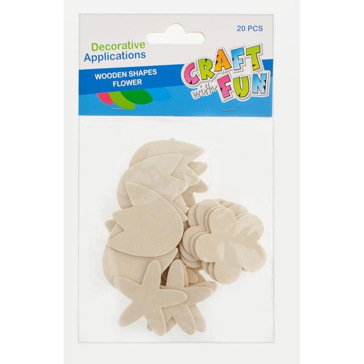 Set 20 flori pentru decor, Craft with Fun, Lemn