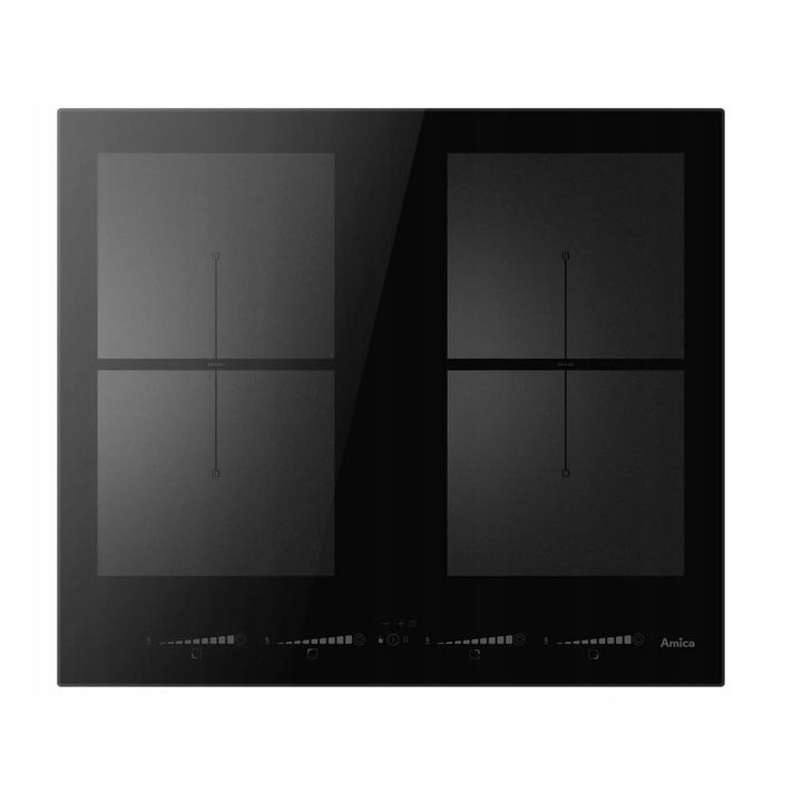 Индукционен котлон, Amica, Стъклокерамика, 4 горелки, Черен