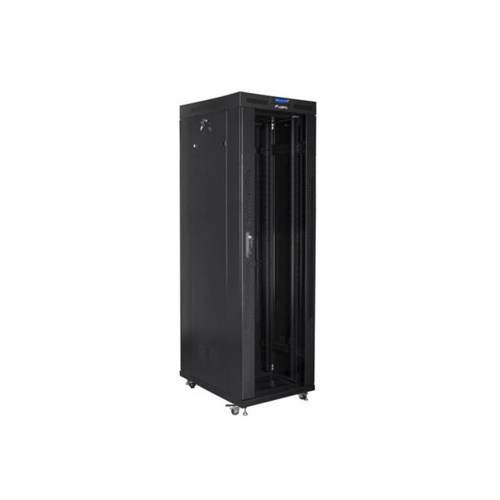 Szerver rack szekrény 19" Lanberg FF01, 42U, 800x800mm, üvegajtók, LCD panellel, fekete