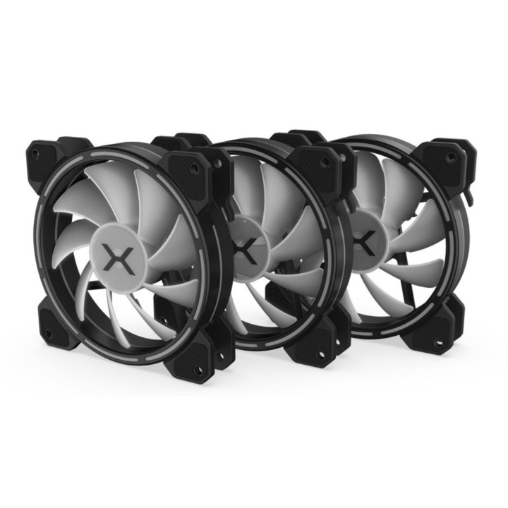 Set 3 Ventilatoare, Krux, RGB, 120 mm, Negru