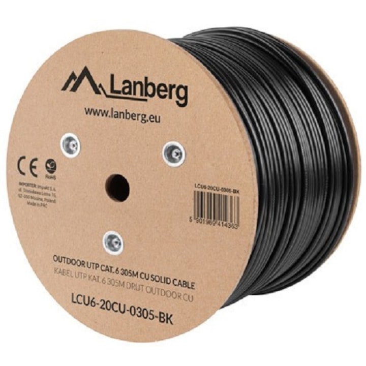 Cablu Lanberg, UTP cat6, 305.0m, exterior, cu fir din cupru