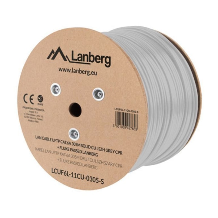 Кабел, Lanberg LAN cable CAT.6a uftp 305m solid cu lszh grey cpr fluke passed
