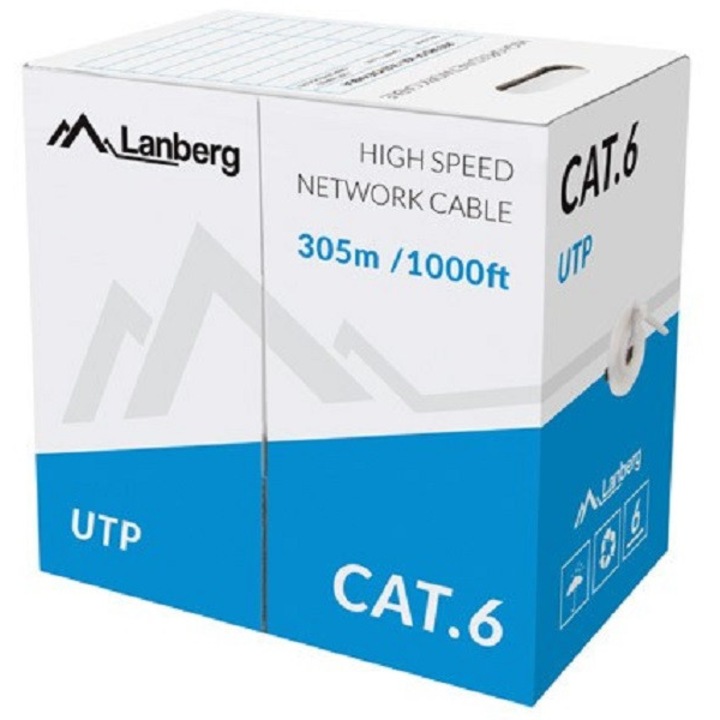 Кабел, Lanberg LAN cable CAT.6 utp 305m solid cu grey cpr fluke passed