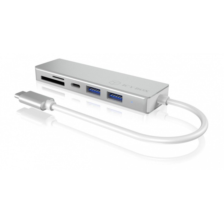 Хъб, IcyBox, 4 порта, USB 3.0, сив/сребрист