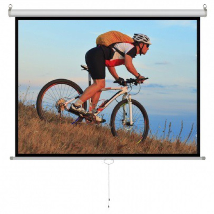 Проекционен екран, ART, 4:3, ръчен полуавтоматичен, 170x127 см, матово бял, за монтаж на стена или таван