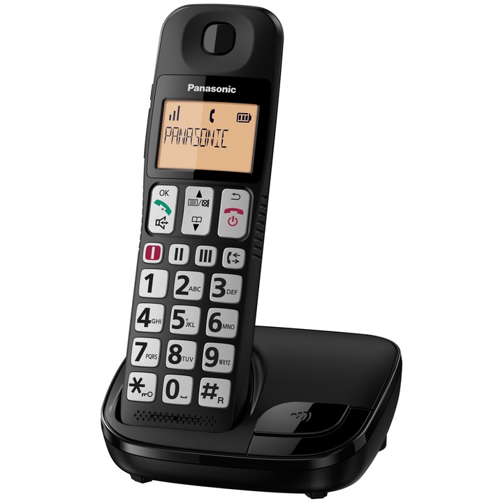 Telefon fix, Panasonic, model KX-TGE110PDB, Negru