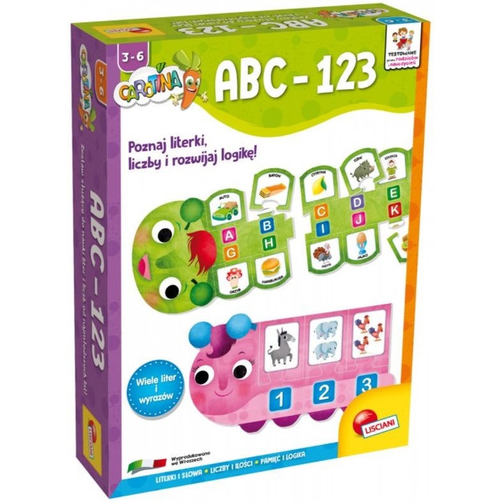 Joc educativ, Lisciani, Carotina ABC-123, 3-6 ani, Multicolor
