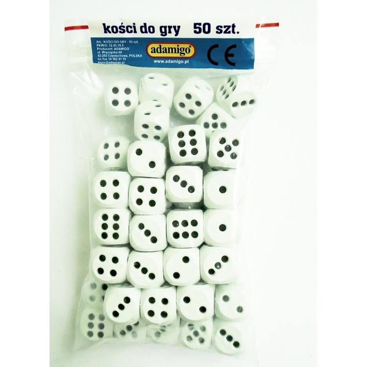 Set de 50 zaruri pentru joc, Adamigo, Alb/Negru