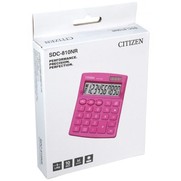 Calculator de birou Citizen, SDC-810, 80x120x22 mm, Roz - eMAG.ro
