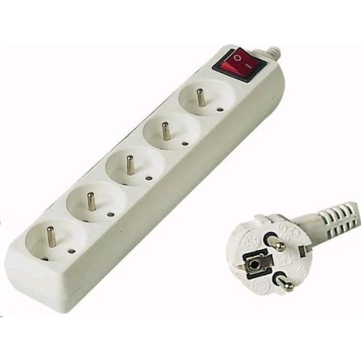 Prelungitor, PremiumCord, 230V, 7m, 5 prize, Alb