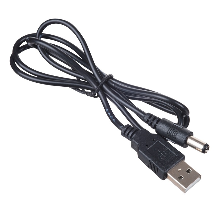 Akyga AK-DC-04 USB 2.0 A -> DC 5,5 x 2,5 mm M/M 0.8m fekete tápkábel