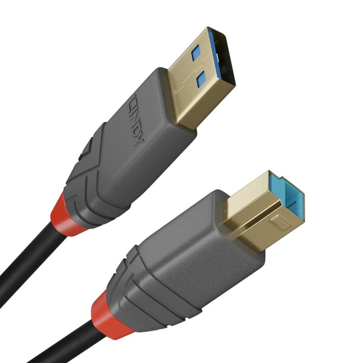 Adatkábel, Lindy, PVC, 5 Gbps, USB-A / USB-B, 0,5 m, szürke