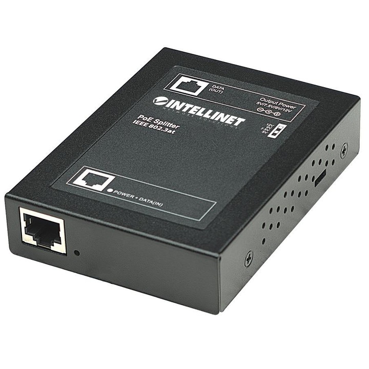 Сплитер, Intellinet, PoE+, RJ45 10/100, Регулируемо напрежение 5V/7.5V/9V/12V DC