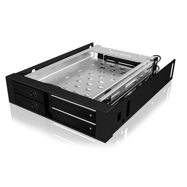 Rack intern pentru hard-disk-uri, Icy Box, pentru 2 unitati HDD sau SSD SATA de 2.5, culoare negru, material inox
