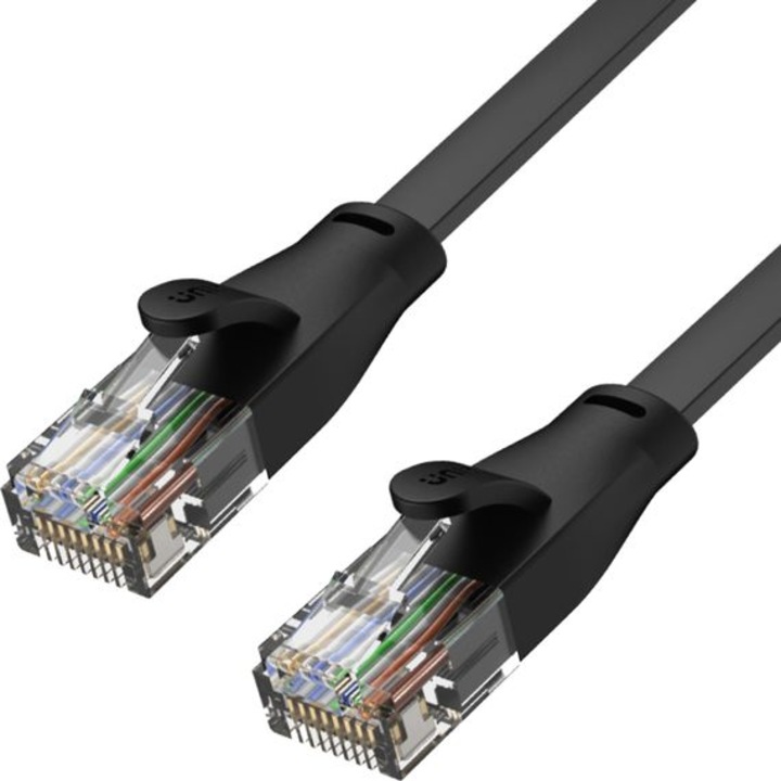 Плосък Ethernet кабел, Unitek, cat.6 RJ-45, черен