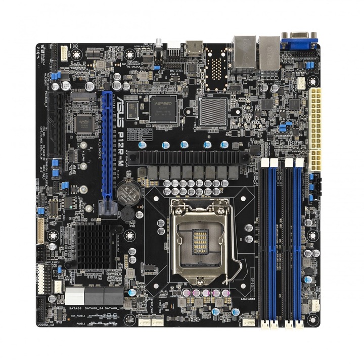 Сървърна платка, ASUS P12R-M/ASMB10 LGA-1200, C252, 4 x DIMM, 1 x PCIe x8 слот, 1 x PCIe 16 слот, 6 x SATA порта, 1 x M2, 2 x IntelA® I210AT + 1 x LAN Mgmt, ASMB10, MICROATX