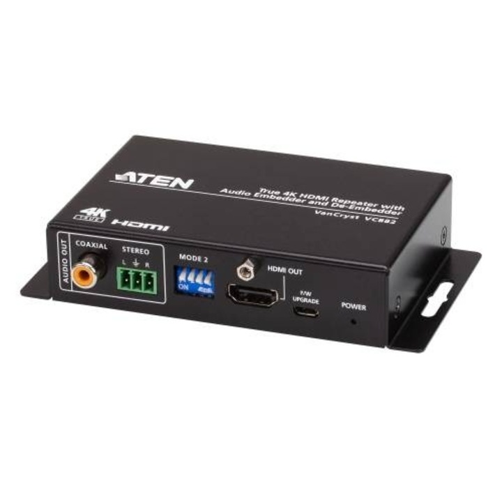 Amplificator HDMI True 4K ATEN VC882-AT-G, audio embedder si de-embedder, 12.22x8.22x2.50cm, negru