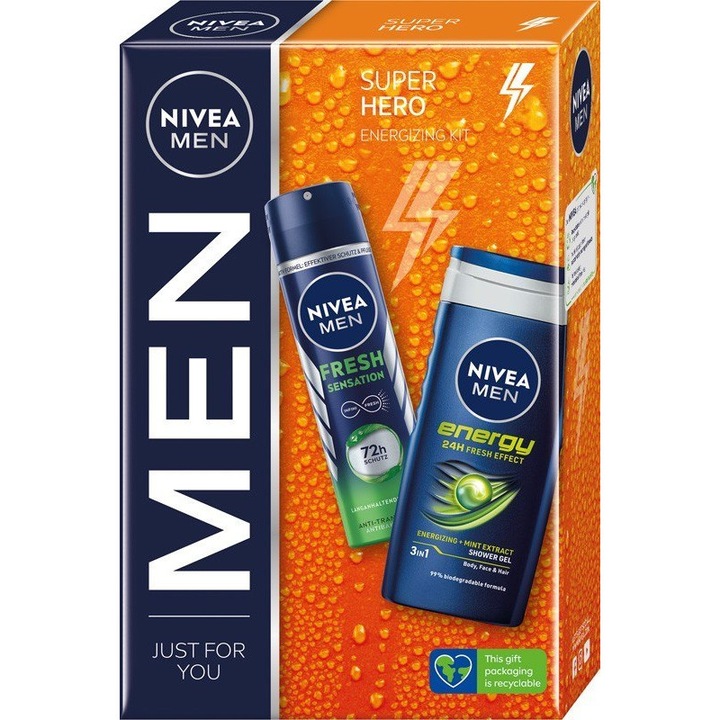 Подаръчен комплект, Nivea Men, Super Hero, 150/250 мл