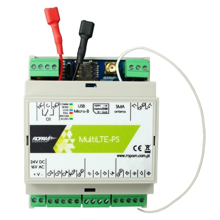 Modul de comunicare LTE 4G/2G, 17VAC/24VDC, 8 intrari, 8 iesiri, 1000 utilizatori, carcasa 4M, MultiLTE-RF-PS-D4M