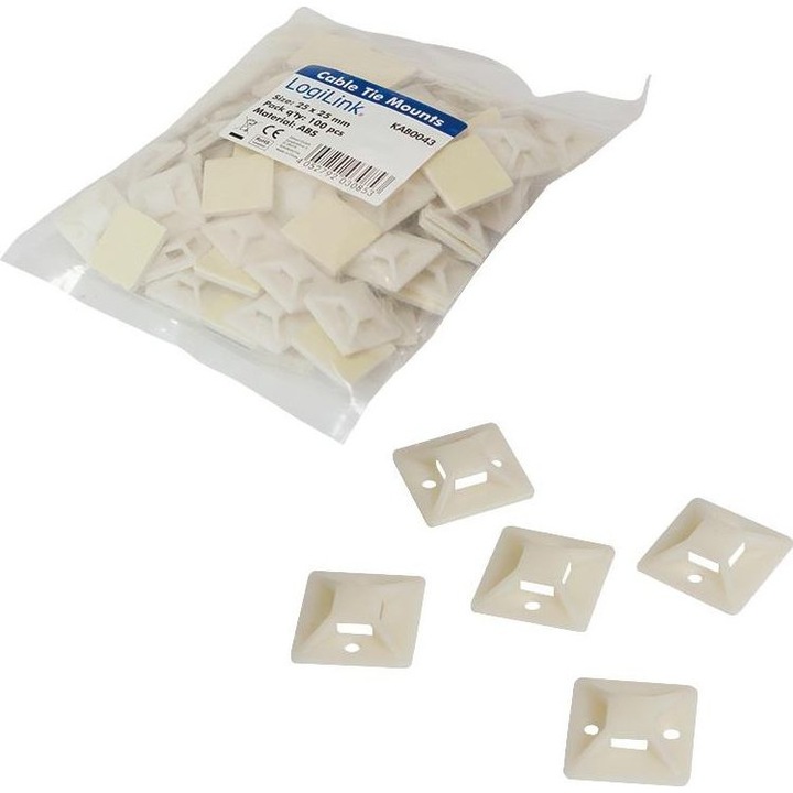 Organizer LogiLink pentru cabluri, set 100 bucati, alb, 9,1x2,6mm