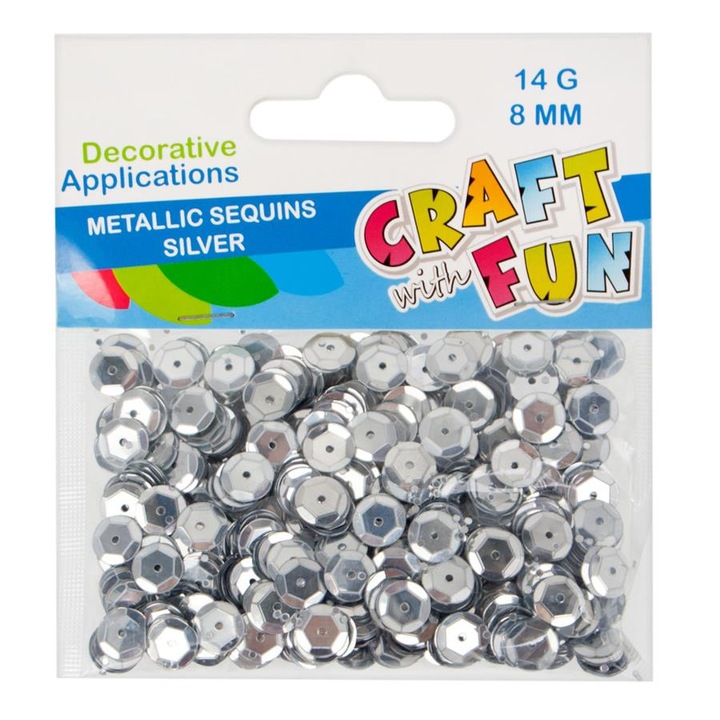 Paiete metalice 8 mm Craft with Fun, set 14g, argintii, 10x12cm