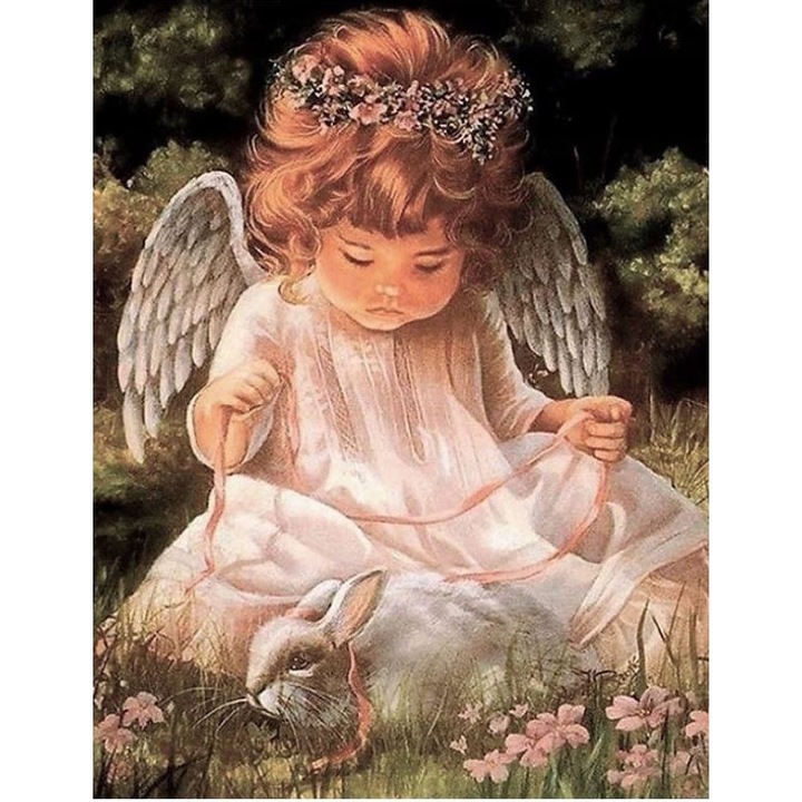 Set pictura cu diamante, Norimpex, Ingeras, 30x40 cm, 3+, Multicolor