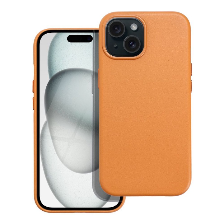 Кейс за iPhone 15, Екологична кожа, MagSafe, Orange