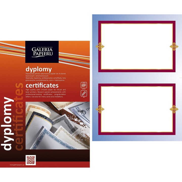 Oklevélpapír, Galeria Papieru, A4, 170g, 25 db, Többszínű