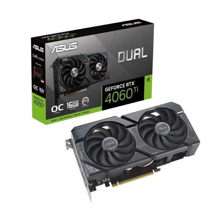 Видеокарта, ASUS VGA NVIDIA GeForce DUAL RTX 4060 Ti 16G OC Edition, RTX 4060 Ti, 16GB GDDR6, 3xDP, 1xHDMI