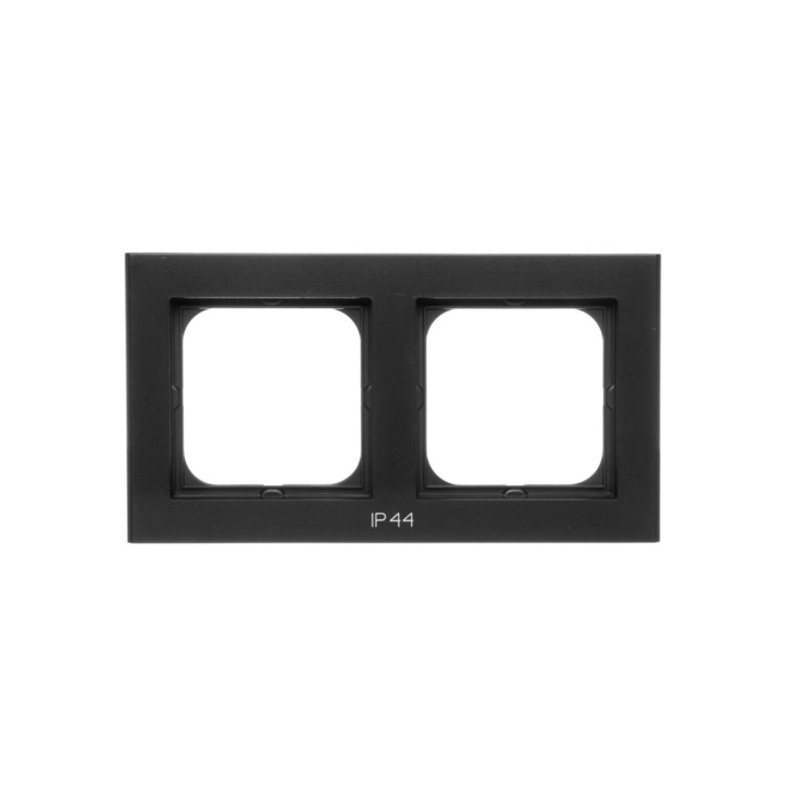 Cadru dublu pentru prize si intrerupatoare, Ospel, Metal, IP-44, Negru
