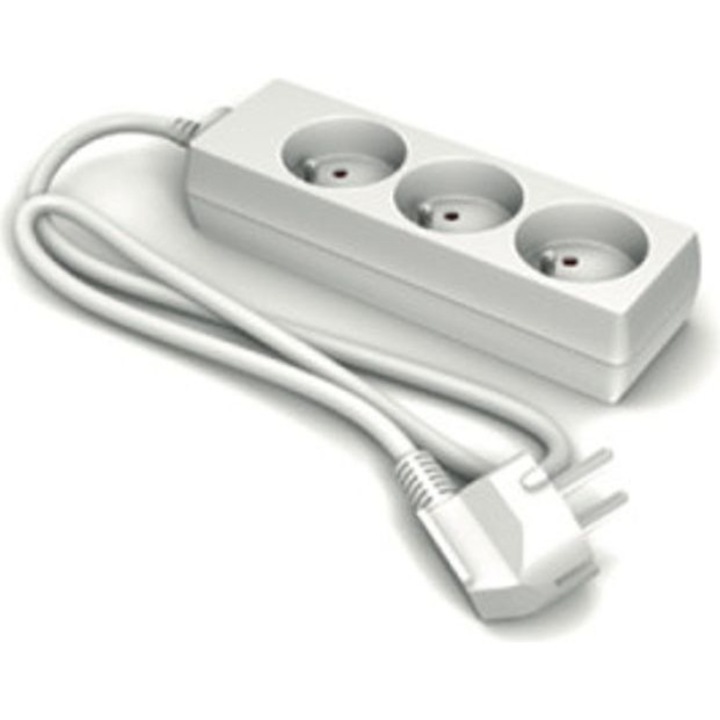 Prelungitor priza, Karlik, Plastic, 3 prize, Alb