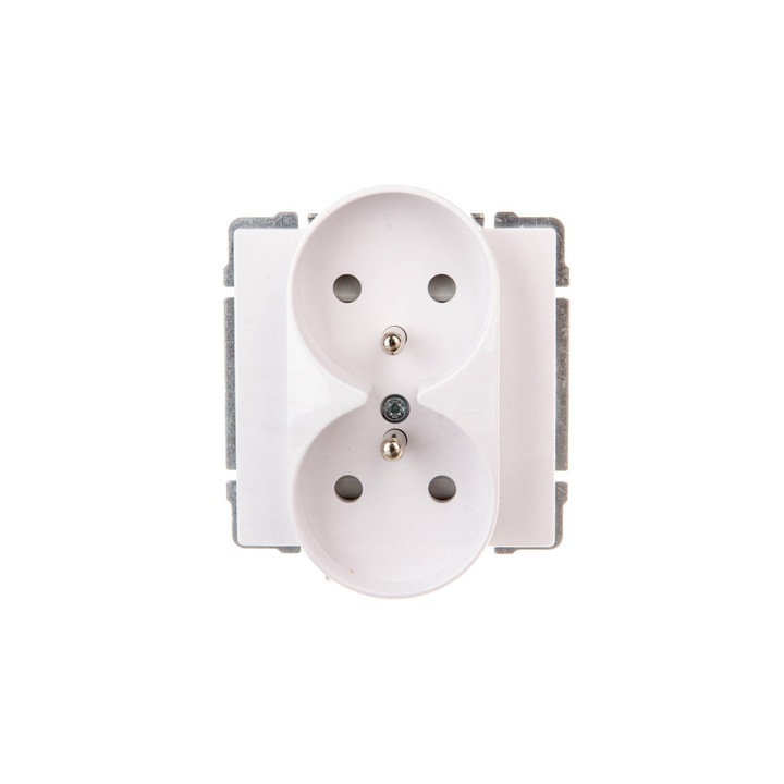 Priza dubla, KOS, Impamantare, 16A, 250V, IP40, Alb
