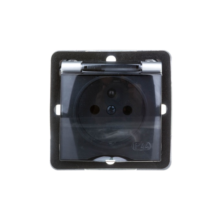 Priza, Ospel, rezistenta la stropire cu impamantare, IP-44 capac transparent, Argintiu
