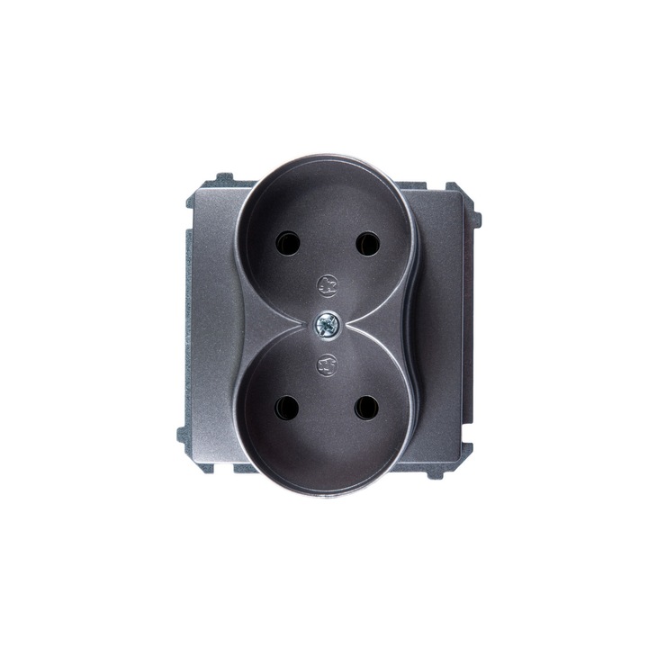 Priza dubla, Kontakt-Simon, Inox, Argintiu